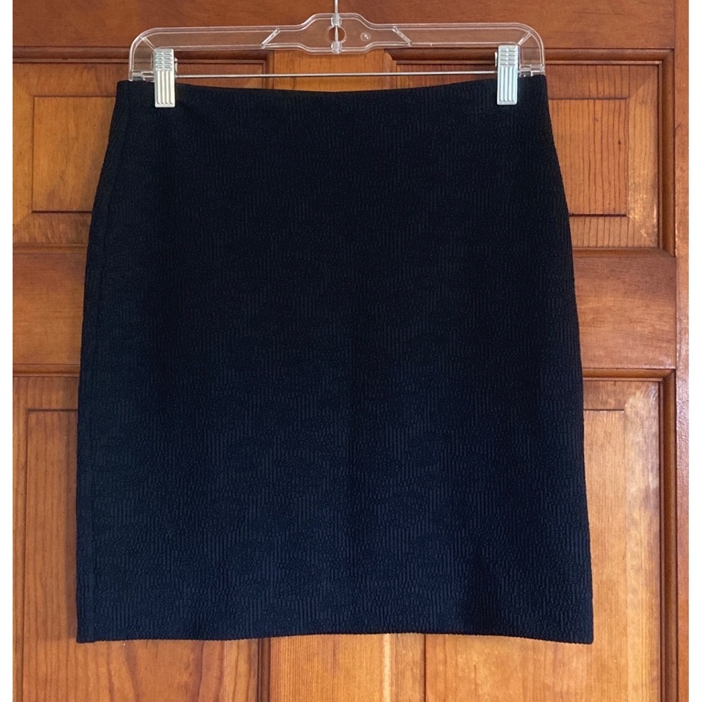 Ann Taylor LOFT Womens SP Black Jacquard Textured Knit Pencil Skirt Chic Classic